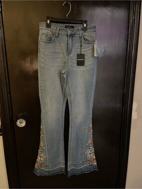 Prosperity Women's Light Blue Embroidered Flare Jeans
